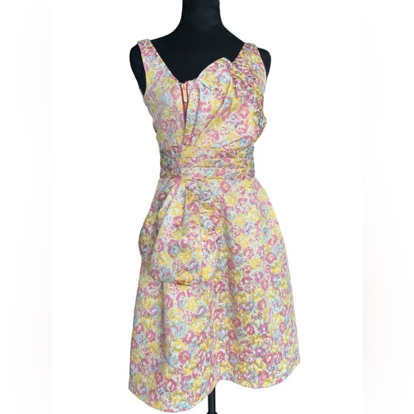 Zac Posen for Target Yellow Pink Metallic Floral Peplum Dress Women’s Size 1 - Picture 3 of 14